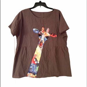 Boho Giraffe Top Khaki Brown